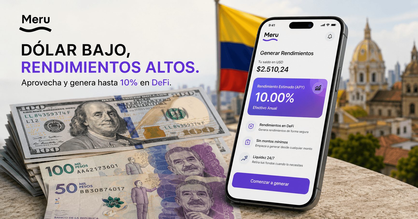 Dólar bajo en Colombia: cómo ganar hasta 10% anual con Meru
