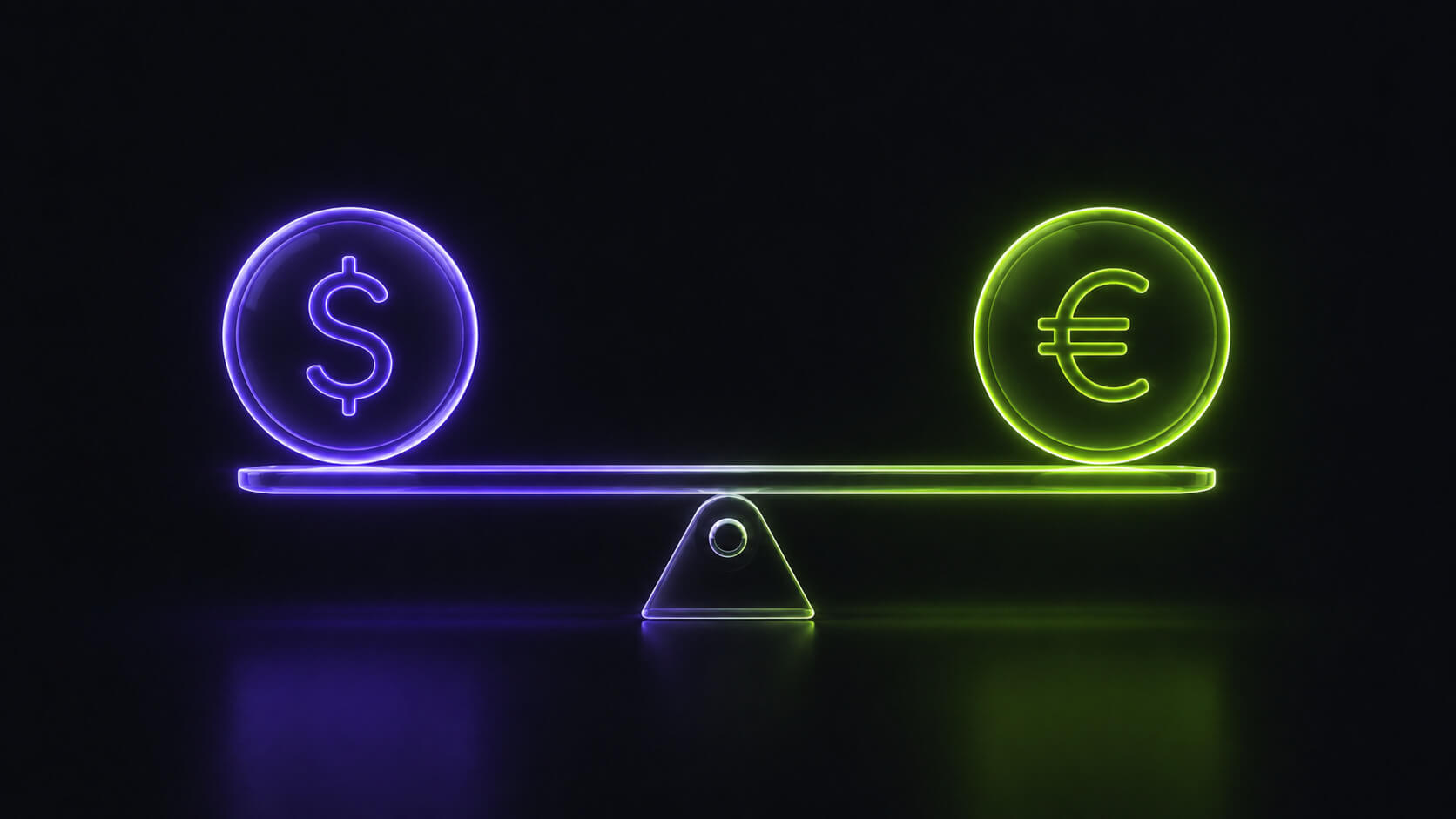 balanza entre una moneda de dólar y una de euro