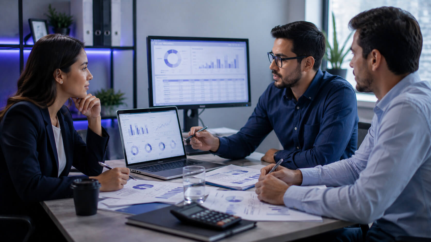 Contador revisando la contabilidad multidivisa de una empresa
