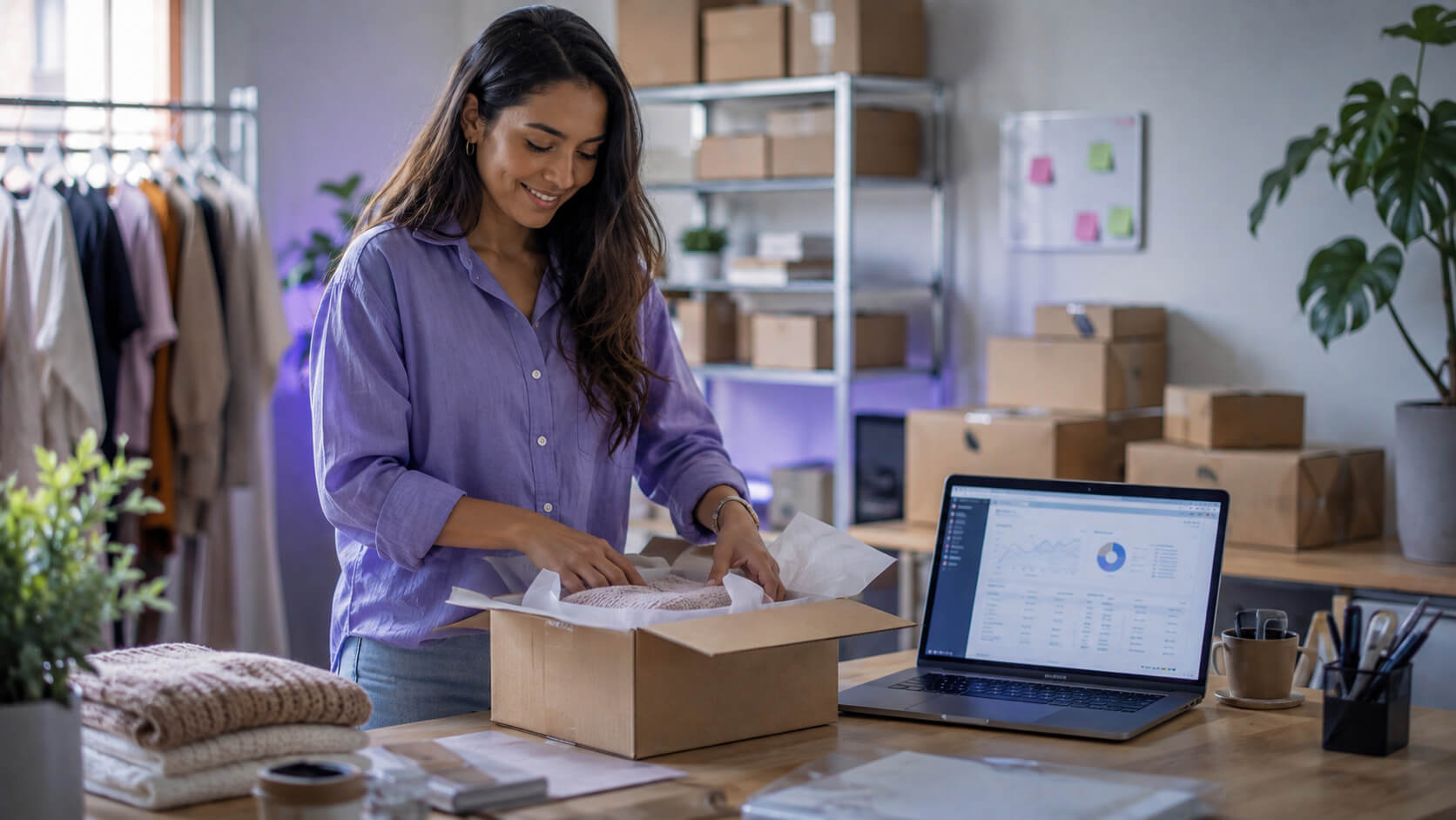 Emprendedor preparando envíos para vender en el mercado estadounidense