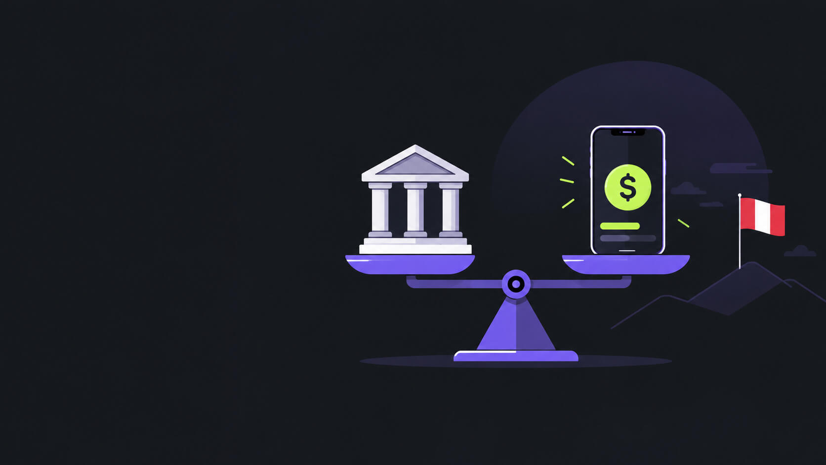 Balanza comparando un banco tradicional con una cuenta digital en dólares